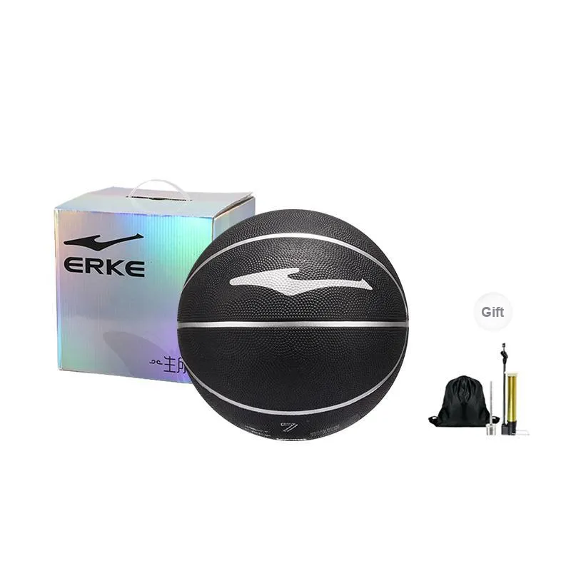 Erke Rubber Basketball Black Silver Size 7 Ball Training Unisex-5