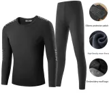 Long-Sleeved Top+Pants Set (Black) Thickened and Fleece-Lined/Classic Round Neck/Plaid Patchwork
