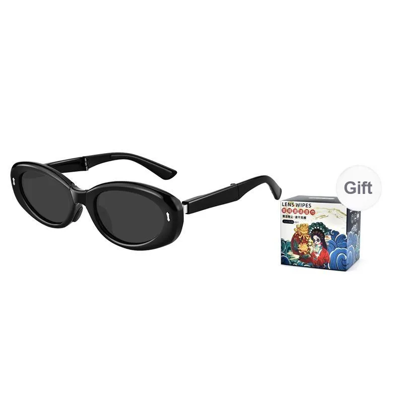 Ournor TR/Memory Plastic Oval Sunglasses Unisex Black-0
