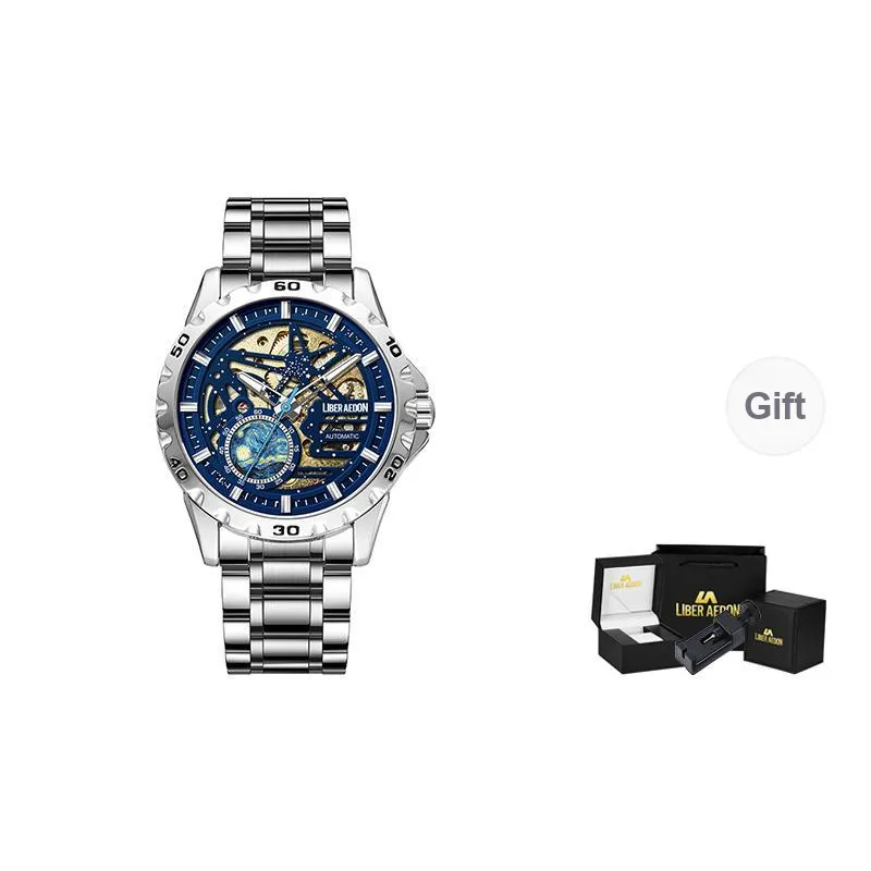 LIBER AEDON Mechanical Movement Cut Out Dial Men's Watches-1
