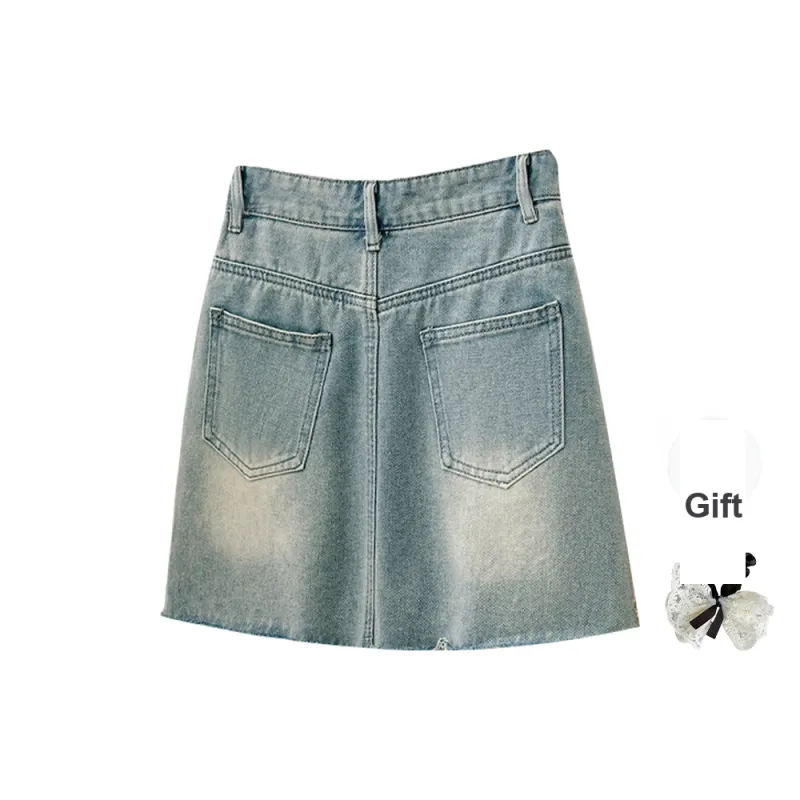 TUSHIFEI Denim Short Skirts Women's Blue+Hair Tie Comes With-1