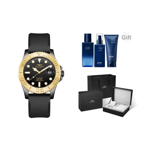 GOLGEN Auger Collection Автоматический Механический Механизм Силиконовый Ремешок Часы Мужские Черный Циферблат