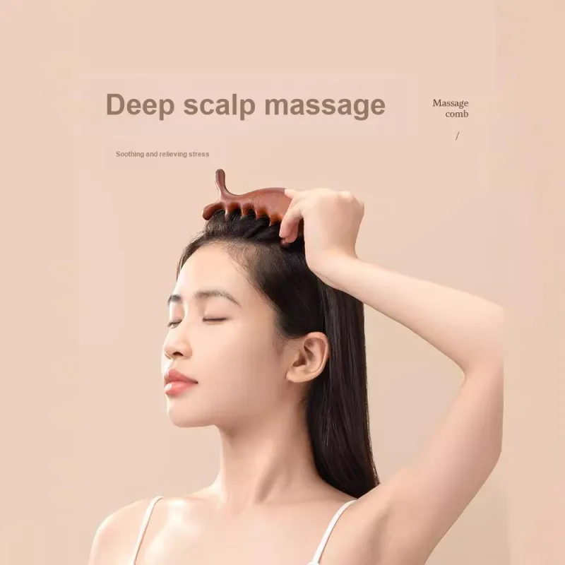 SHITIAN Head Therapy Comb Whale Comb Natural Golden Sandalwood Massage Comb Head Meridian Massage-2
