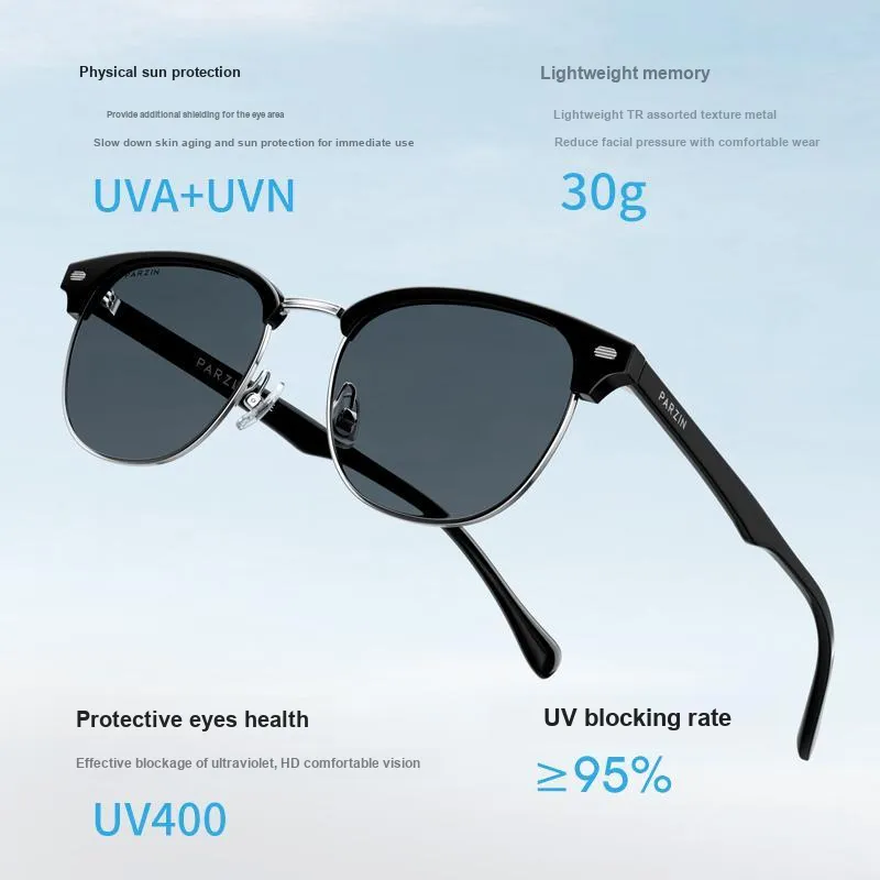 PARZIN Alloy TR/Memory Plastic Plate Frame Browline Sunglasses Unisex-4