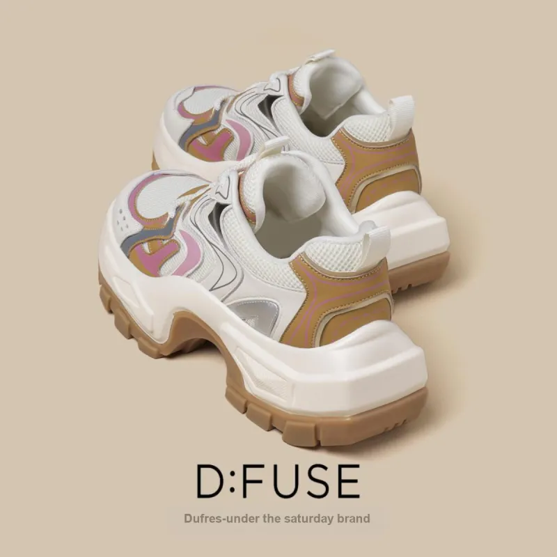 D FUSE SCANDINAVIA Chunky Sneakers Women's Low Top Beige/Apricot-4