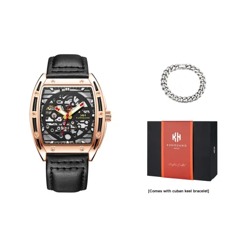 KUN HUANG Механическое механическое часы натуральная кожа ремень мужские часы с открытым механизмом циферблат