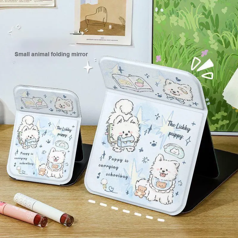 Jingda Cartoon Samoyed Puppy Cute Dormitory Desktop For Everyday Use Makeup Mirror HD Foldable And Portable-5