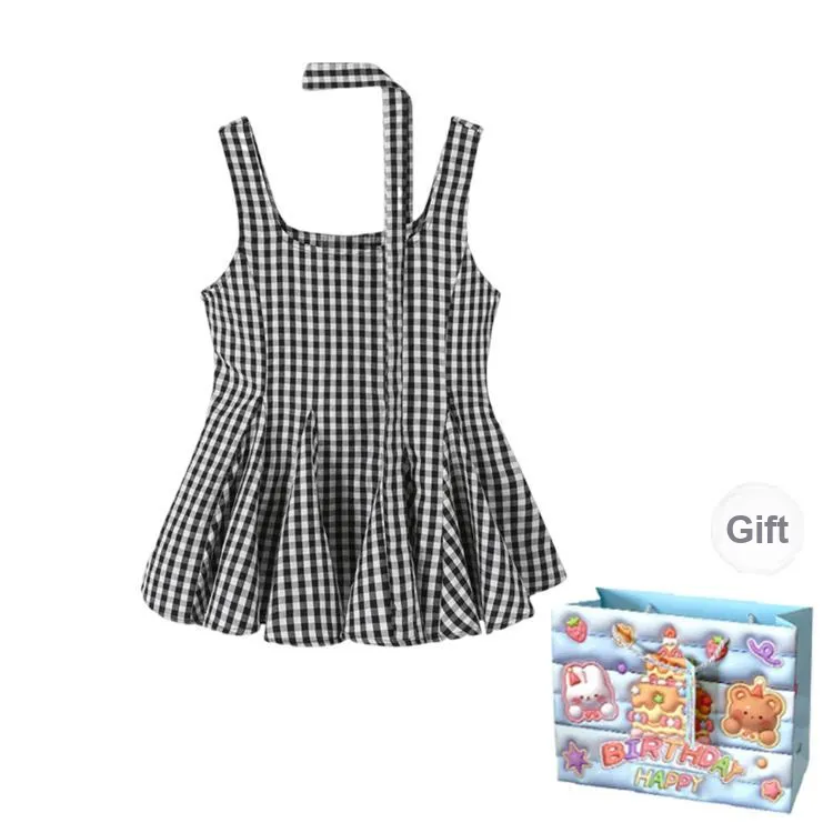 BRASS SCOUT Tank Tops Women's Black Plaid Shopping Bag-1
