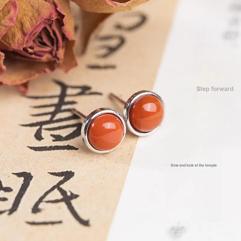 Xianyuan Southern Red Agate Stud Earrings Unisex-1