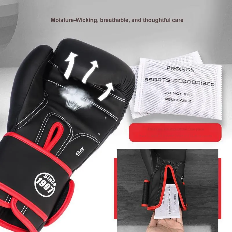 PROIRON Boxing Gloves PU Men's 8oz 10oz 12oz 14oz Black Red-4