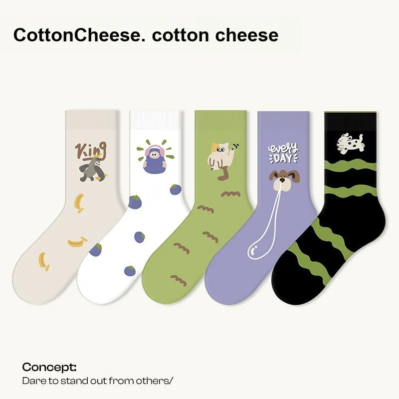 COTTON CHEESE Mid Calf Socks Unisex 5 Pack-1