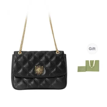 VANESSA HOGAN Helios Series Cow Leather Crossbody Shoulder Bag Elegance Shoulder Bag Medium Size Women's Black/Ecru