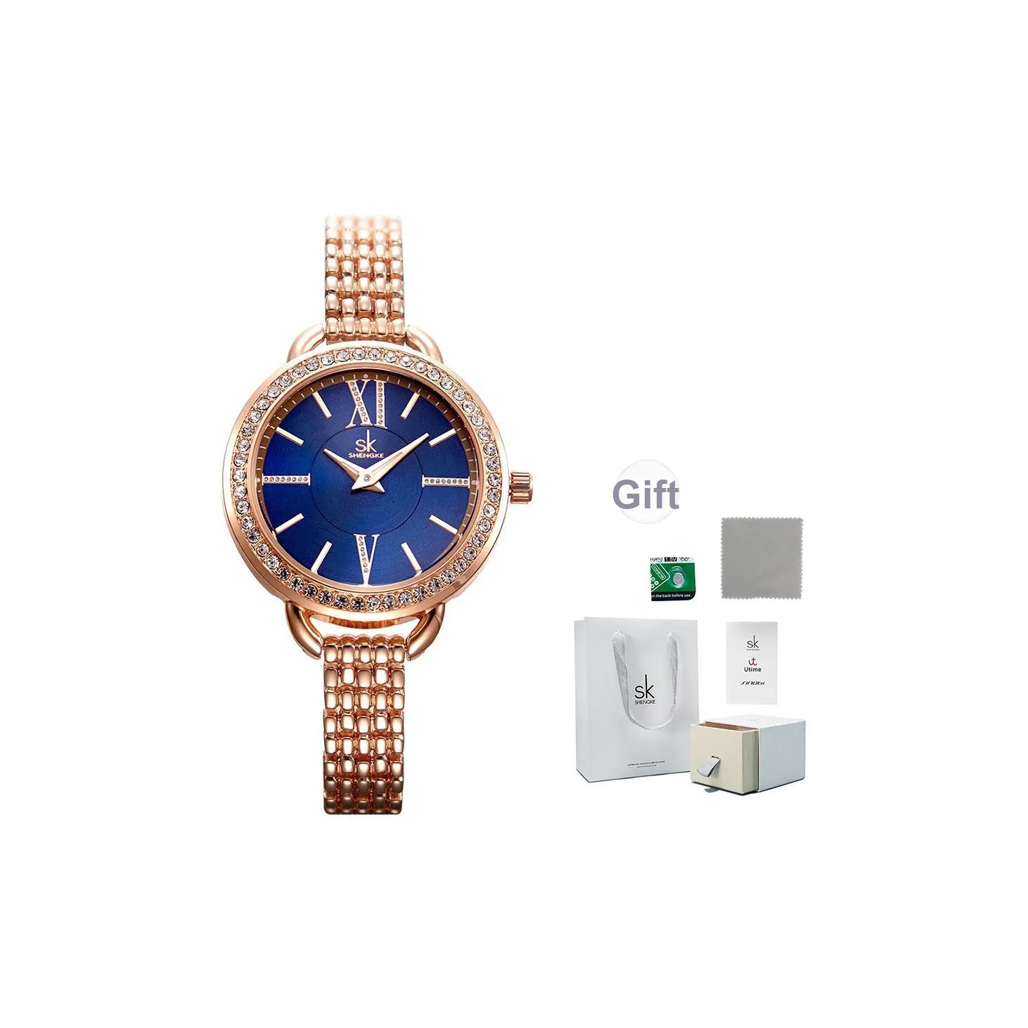 SHENGKE Кварцевый механизм сплав ремешок женские часы синий циферблат