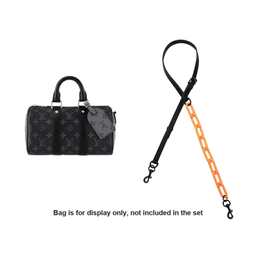 Vigno Shoulder Strap Bag Black Leather With Orange Acrylic Shoulder Straps, 112cm