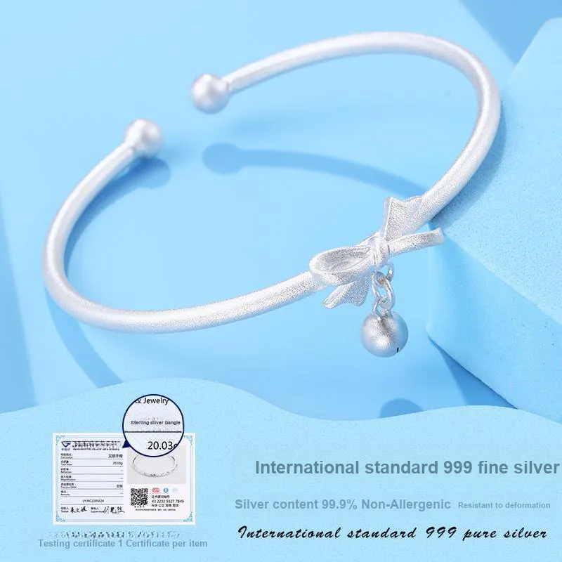 LAOYINJIANG S999 Fine Silver Open Ended Bangle Women's-3