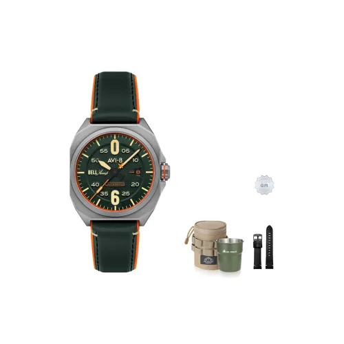 AVI 8 Колокольчик X 1 Machbuster Автоматический механический механизм Резина Кожаный ремешок Зеленый циферблат Мужские часы