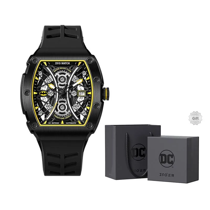 Zgo Warner DC Mechanical Movement Rubber Band Strap Watch Men's Watches Black Dial-0
