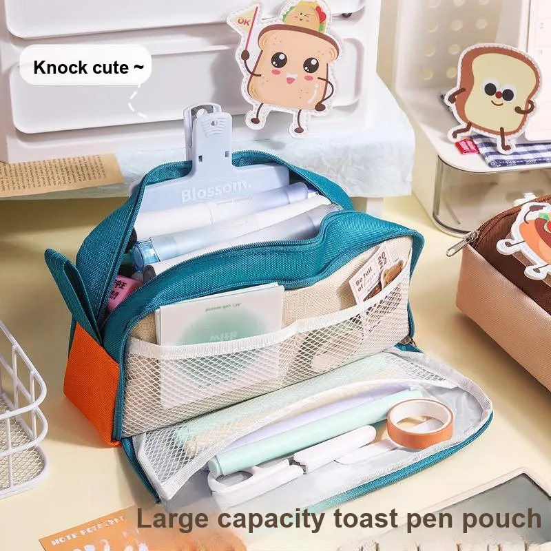 QIFEITU Large Capacity Niche Minimalist Stationery Bag Dopamine Contrast Toast Design Pencil Pouches & Cases-5