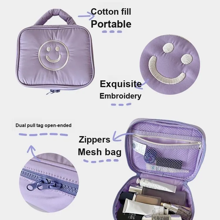 Gentle Welcome Korean Style Smiley Face Large Capacity Handheld Skincare Storage Makeup Bags Portable-9