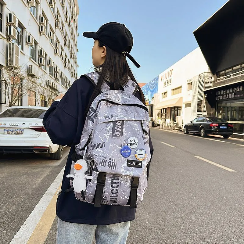 Yalu Nylon Backpack Unisex Black/White/Gray-15