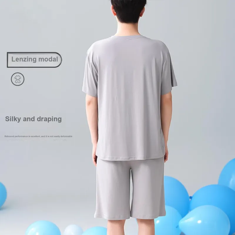 MIIOW Pajama Set Loose Fit Smooth Antibacterial Men's 2 Piece Set Gray-2