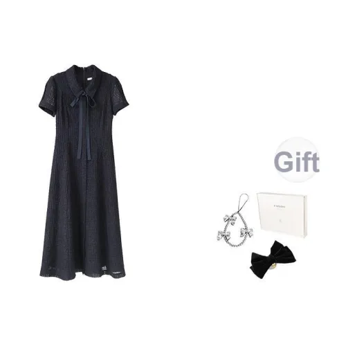 Fstudio Темно-синий Женские Короткие Платья с Рукавами