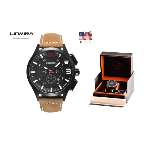 Linmira Men's Watches Кварцевый механизм Кожаный ремешок Черный циферблат LM681L7A1C4