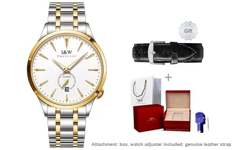 I&W CARNIVAL HWGUOJI Automatic Mechanical Movement Stainless Steel Watchband Watch Men's Watches White Dial-19