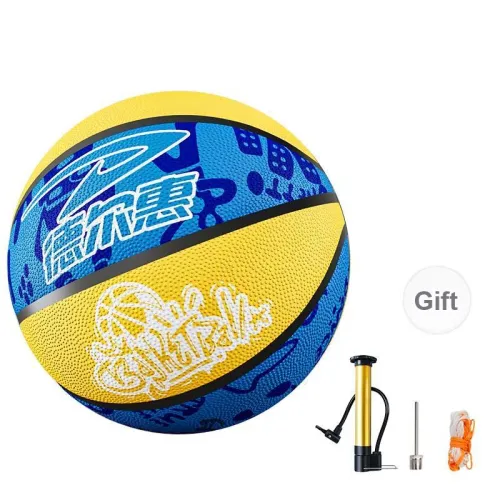 DEERWAY Rubber Basketball Blue Yellow Size 5 Ball Street Training Competition Kids'