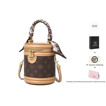 AOKANG PVC Cylinder Bag, Handbag, Shoulder Bag, Crossbody Bag, Bucket Bag Regular Women's Coffee Silk Scarf