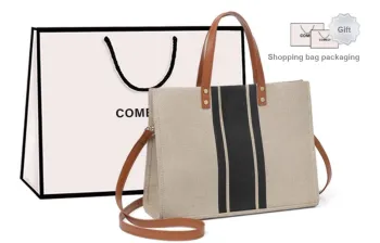 COMELY Fabric Tote Bag Shopping Bag Canvas Bag One Shoulder Handbag Regular Women's Black Stripes