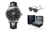 Stainless Steel Black Dial Black Leather Strap