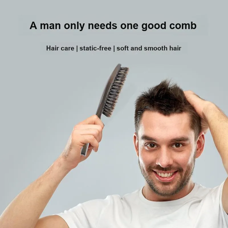 LOVANSO Men's Boar Bristle Brush For Smooth Hair Massage Comb Attachment-1