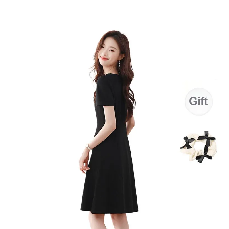 TORIGHT Short Sleeved Dress Women's Black+Bowknot Hair Tie Comes With-1