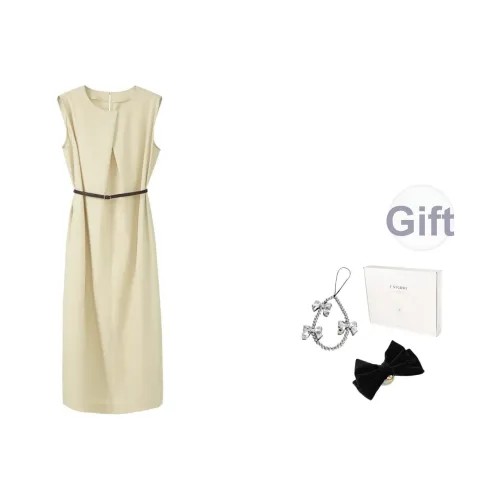 Fstudio Корейский стиль Маленький Утягивающий С утяжкой на талии Элегантный LOOK Текстурированный Без рукавов Платье Женские