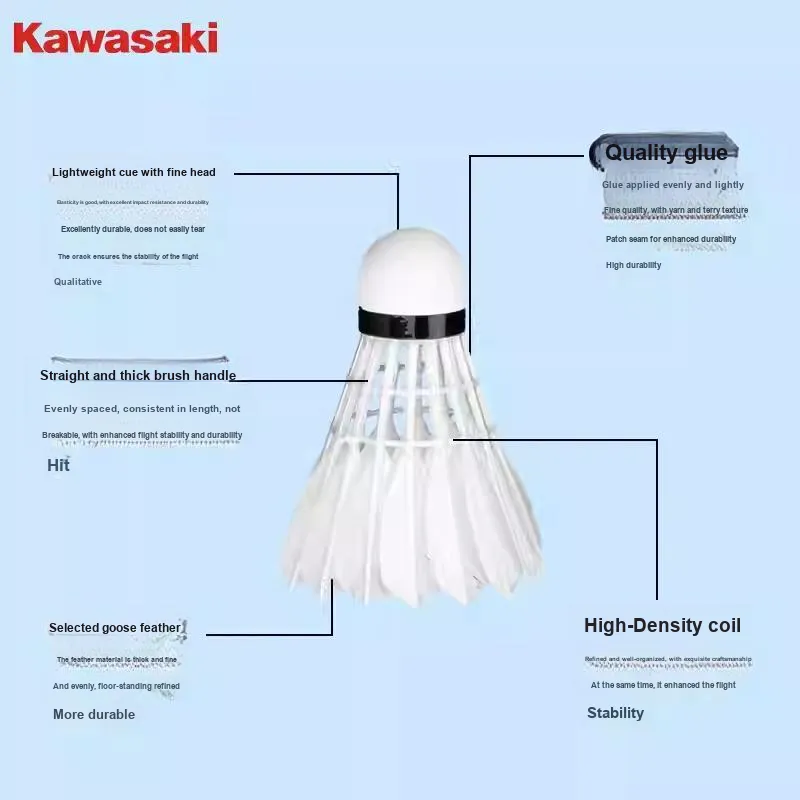 Kawasaki G100S 6 Pack Goose Feather All Round Goose Feather Indoor And Outdoor Training Shuttlecocks-4