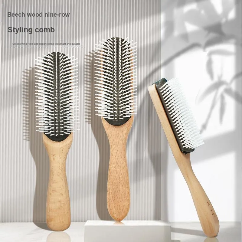 XIBI Beech Wood Oil Head Comb For Long Hair Women's Hairstyling At Home Heat-Resistant Wooden Nine-Row Comb Ribs Comb-1
