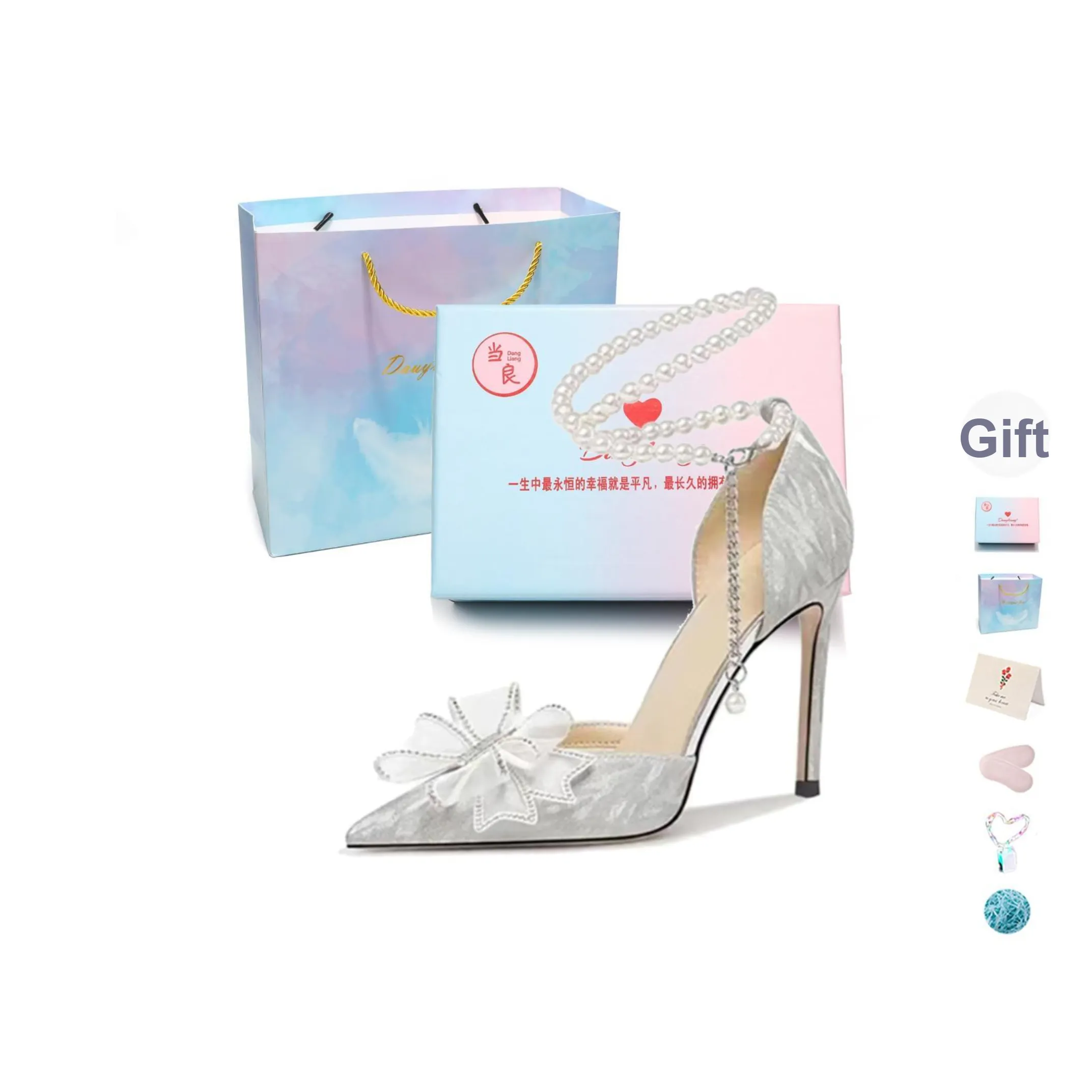 Be Good Узкий каблук Высокие каблуки Женские Серебряные Подарочный набор в коробке