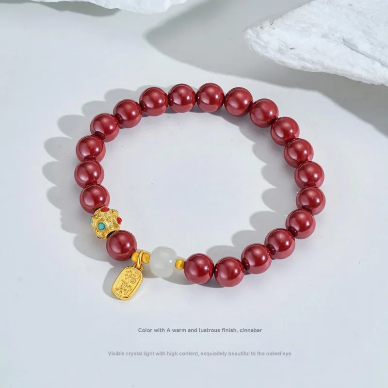 ME LUXE Cinnabar Beaded Bracelet With Smooth Journey Pendant Unisex-2