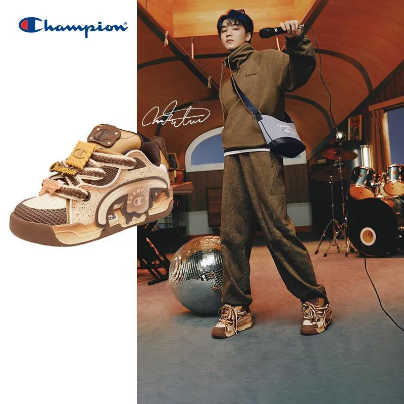 Champion Essentials Burnt Tearing TronSkate V1 Low Top Skateboard Shoes Women's Yellow Brown-5