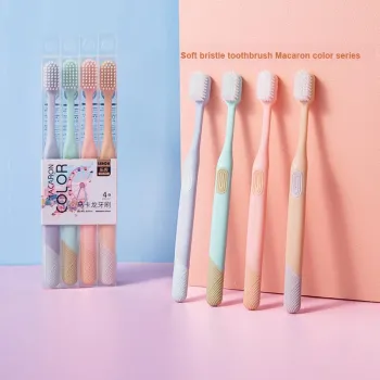 LERC Macaron 4 Color Small Wide Tip Soft Bristle Toothbrushes Cleaning 12 Pcs Pack