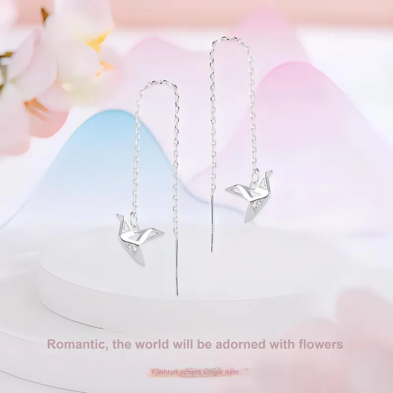 NUSQ 999 Fine Silver Zircon Drop Earrings Women's-3