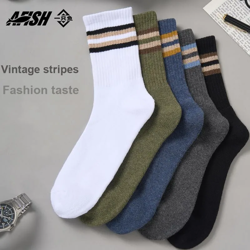 AFISH Mid Calf Socks Men's 5 Pairs Shopping Bags-3