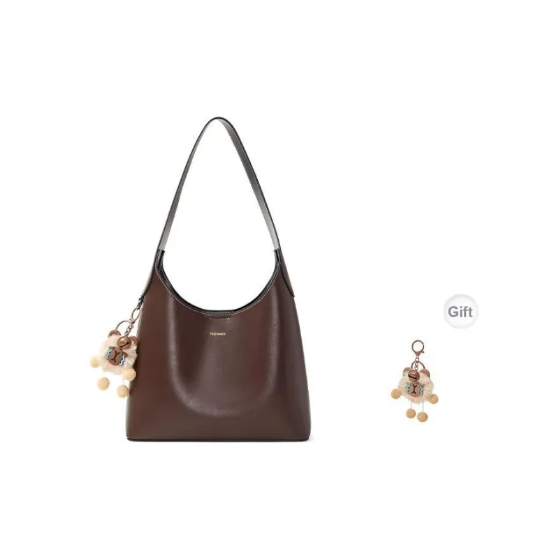 Teenmix Cow Leather With Synthetic Leather Hobo Bag, Handbag, Shoulder Bag, Tote Tubas Women's Coffee/Black-0