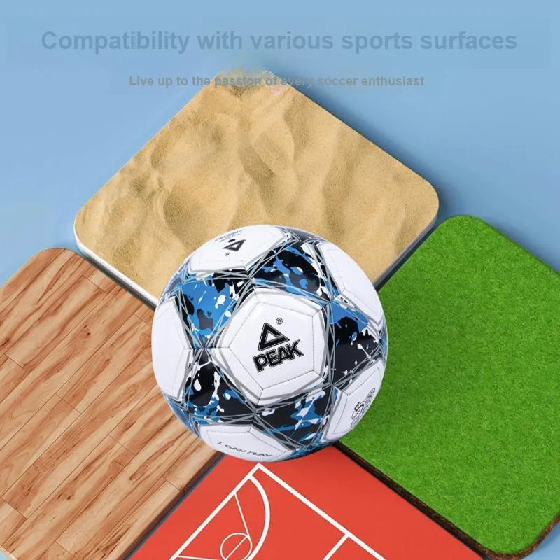 PEAK Size 5 Soccer PVC Machine Stitched Soccer Ball Unisex White Blue Black-6