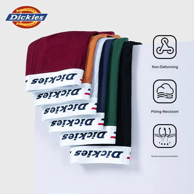 Dickies Underpants Men's Seamless Print LOGO Breathable Skin Friendly Sports Square Panty Gift Box Combo Set-15