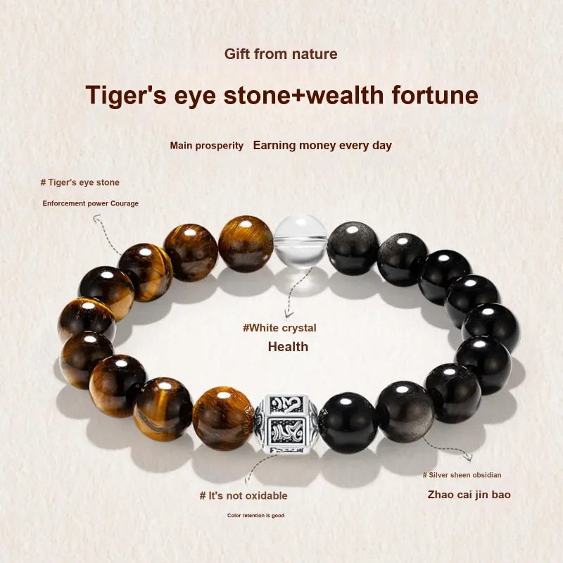 Jodie&Kevin Tiger's Eye Stone Bracelets Men's-2