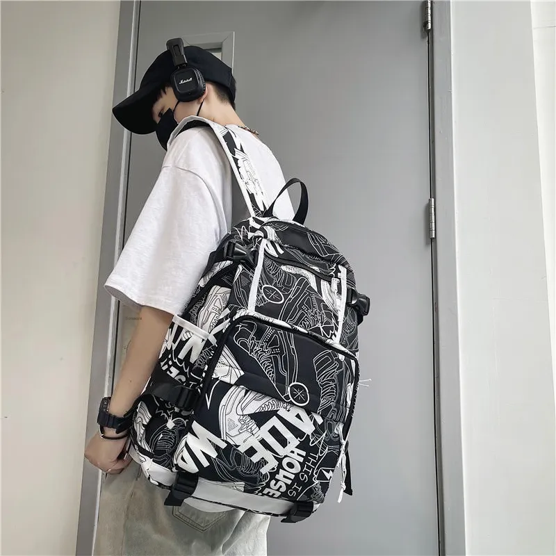 Deli Bear Nylon Backpack Backpack Travel Backpack Regular Unisex Washed White/Letter Black/Camouflage Black/Shoes White-19