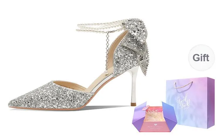 Ainer-cat Heart-Fluttering Lover Slim Heel High Heels 8cm Women's Silver-2