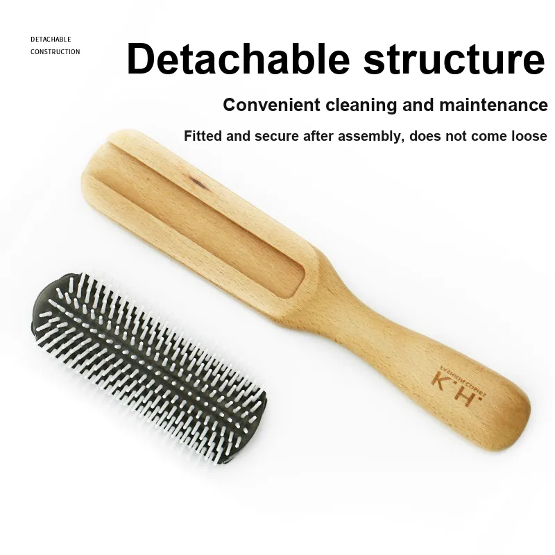 XIBI Beech Wood Oil Head Comb For Long Hair Women's Hairstyling At Home Heat-Resistant Wooden Nine-Row Comb Ribs Comb-3